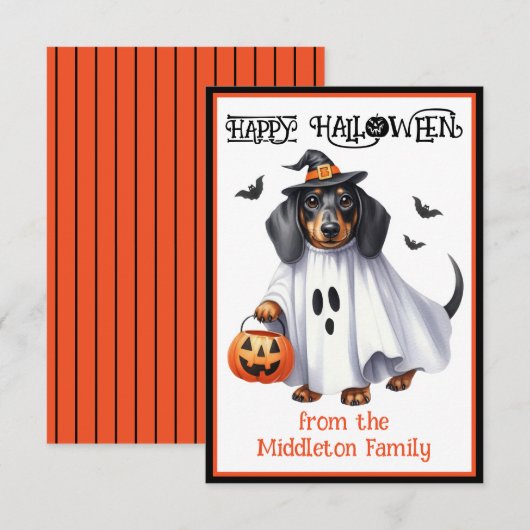 Teckel Puppy Hond Happy Halloween Notitiekaartje (Voorkant / Achterkant)