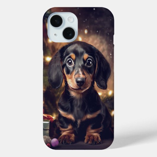 Teckel Puppy Kerst Hoesje-Mate iPhone Case (Achterkant)