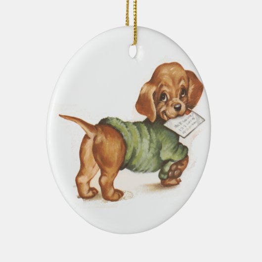 Teckel puppy met brief keramisch ornament (Rechts)