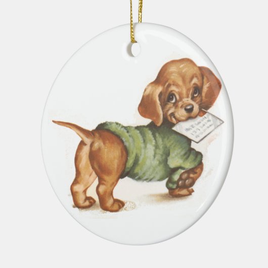 Teckel puppy met brief keramisch ornament (Links)