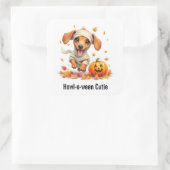 Teckel Puppy Mummie Halloween Waterverf Vierkante Sticker (Tas)