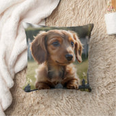 Teckel puppy wacht bij het hek kussen (Deken)