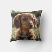 Teckel puppy wacht bij het hek kussen (Achterkant)