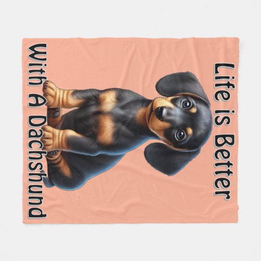 Teckel Puppy Zittend en Kijkend met Onschuldig Fleece Deken (Voorkant (Horizontaal))