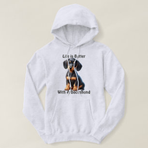 Teckel Puppy Zittend en Kijkend met Onschuldig Hoodie