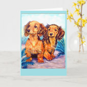 Teckel Pups Wenskaarten Kaart (Gele Bloem)