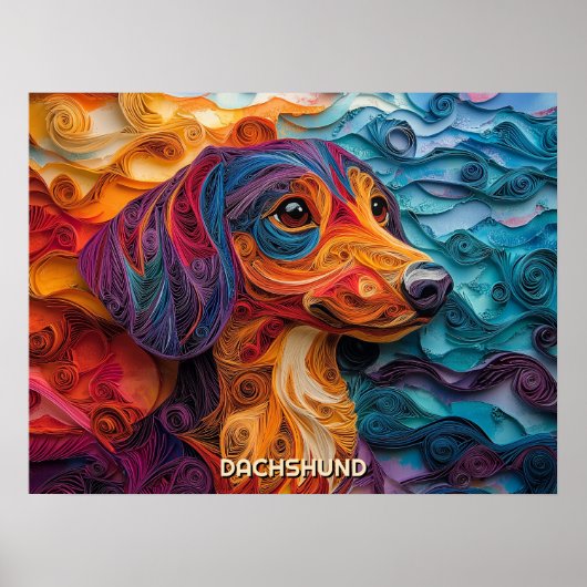 Teckel Quilling Art Dog Portret Poster (Voorkant)
