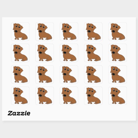 teckel rode cartoon vierkante sticker (Vel)