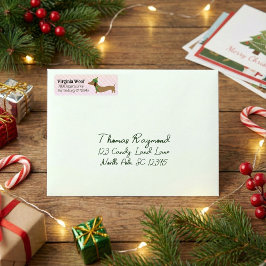 Teckel Roze Kerst Kaart Adresetiketten Etiket