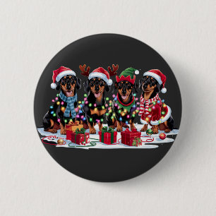 Teckel Santa hat gewei elf kerstverlichting Ronde Button 5,7 Cm