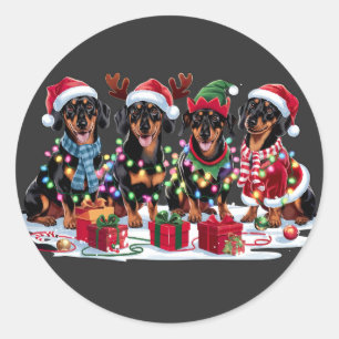 Teckel Santa hat gewei elf kerstverlichting Ronde Sticker