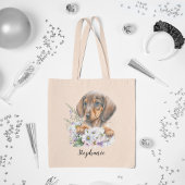 Teckel Sausage Dog Bloemen gepersonaliseerd Tote Bag