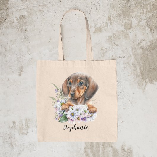 Teckel Sausage Dog Bloemen gepersonaliseerd Tote Bag