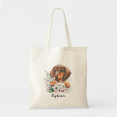 Teckel Sausage Dog Bloemen gepersonaliseerd Tote Bag (Voorkant)