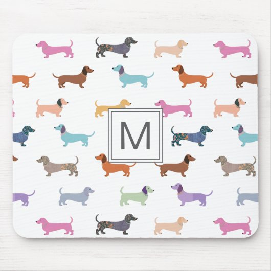 Teckel Sausage Dog Pattern Schattige Kleurrijk Muismat (Voorkant)