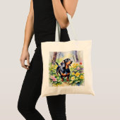 Teckel Sausage Dog Woodland Primrose Flowers Tote Bag (Voorkant (product))