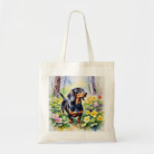 Teckel Sausage Dog Woodland Primrose Flowers Tote Bag (Voorkant)