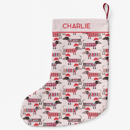Teckel Sausage Dogs Kerst Petten gepersonaliseerd Kleine Kerstsok (Achterkant)