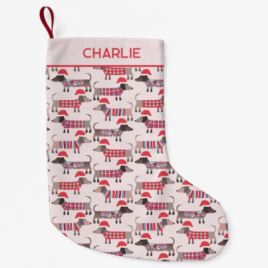 Teckel Sausage Dogs Kerst Petten gepersonaliseerd Kleine Kerstsok (Voorkant)