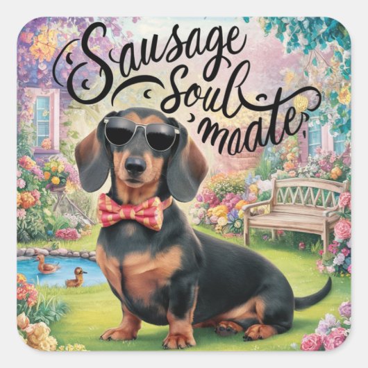 Teckel Sausage Soulmate Vierkante Sticker (Voorkant)
