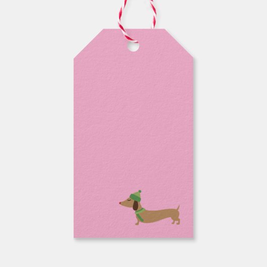 Teckel Schattige Roze Kerst Sneeuwvlokken Gift Lab Cadeaulabel (Achterkant)