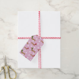 Teckel Schattige Roze Kerst Sneeuwvlokken Gift Lab Cadeaulabel