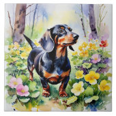 Teckel Schattigee worst Hond Spring Primrose Flowe Tegeltje (Voorkant)