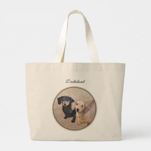 Teckel Schilderen Smooth Black & Tan Red Dog Art Grote Tote Bag
