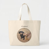 Teckel Schilderen Smooth Black & Tan Red Dog Art Grote Tote Bag (Voorkant)