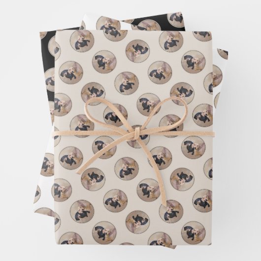 Teckel Schilderen Smooth Black & Tan Red Dog Art Inpakpapier Vel (In situ)