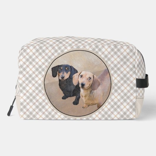 Teckel Schilderen Smooth Black & Tan Red Dog Art Toilettasje (Achterkant)