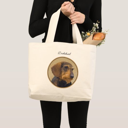 Teckel Schilderen Wire-haired Black & Tan Dog Art Grote Tote Bag (Voorkant (product))