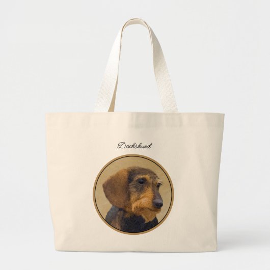 Teckel Schilderen Wire-haired Black & Tan Dog Art Grote Tote Bag (Voorkant)
