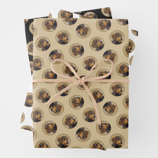 Teckel Schilderen Wire-haired Black & Tan Dog Art Inpakpapier Vel (In situ)