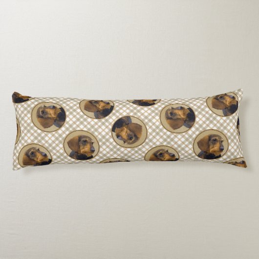 Teckel Schilderen Wire-haired Black & Tan Dog Art Lichaamskussen (Achterkant)