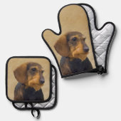 Teckel Schilderen Wire-haired Black & Tan Dog Art Ovenwant & Pannenlap Set (Voorkant / Achterkant)