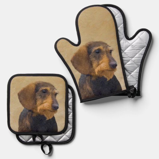 Teckel Schilderen Wire-haired Black & Tan Dog Art Ovenwant & Pannenlap Set (Voorkant / Achterkant)