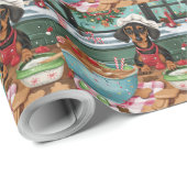 Teckel Vakantie Bakken: Feestelijke Kerst Cadeaupapier (Rol Hoek)