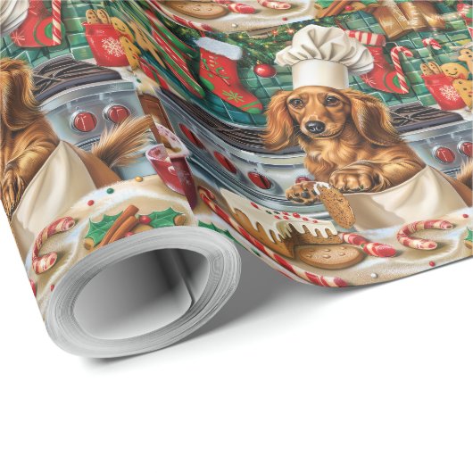 Teckel Vakantie Bakken: Feestelijke Kerst Cadeaupapier (Rol Hoek)