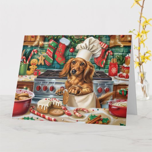 Teckel Vakantie Bakken: Feestelijke Kerst Kaart (Gele Bloem)