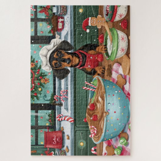 Teckel Vakantie Bakken: Feestelijke Kerst Legpuzzel (Verticaal)