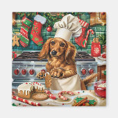 Teckel Vakantie Bakken: Feestelijke Kerst Magneet (Voorkant)