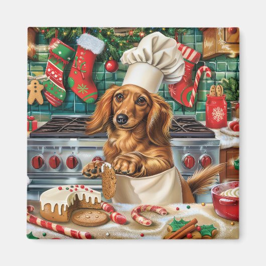 Teckel Vakantie Bakken: Feestelijke Kerst Magneet (Voorkant)