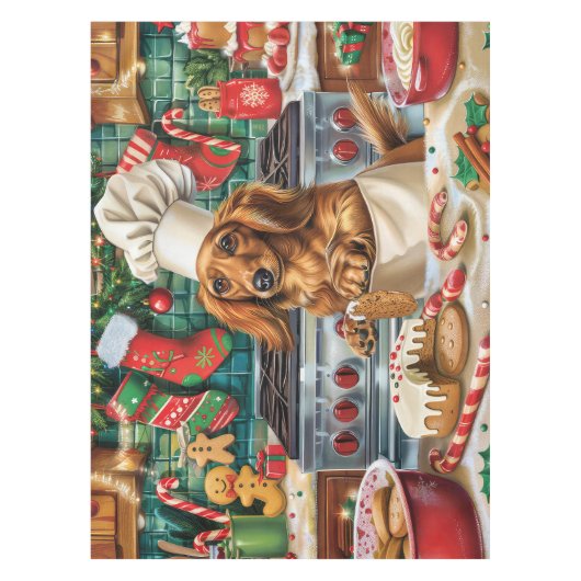 Teckel Vakantie Bakken: Feestelijke Kerst Tafelkleed (Voorkant)