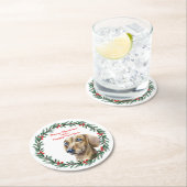 Teckel Vakantie Krans Gepersonaliseerde Kerst Ronde Kartonnen Onderzetter (Insitu)