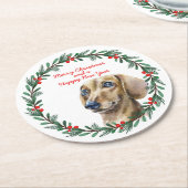 Teckel Vakantie Krans Gepersonaliseerde Kerst Ronde Kartonnen Onderzetter (Gebogen)