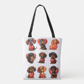 Teckel Valentijn met Rode Hart Waterverf Tote Bag (Achterkant)