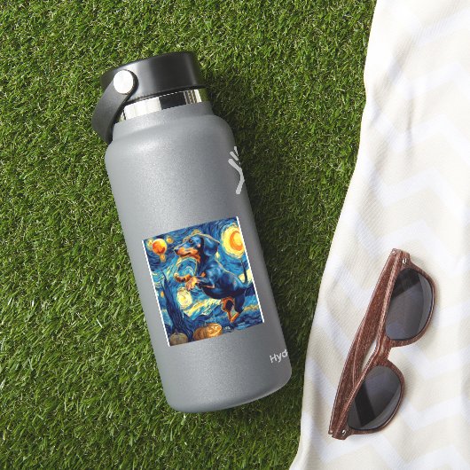 Teckel van gogh sterrennacht Halloween Grappig Sticker (HydroFlask Insitu)