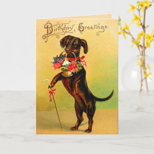  Teckel Verjaardag Kaart (Gele Bloem)