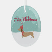 Teckel Vrolijk Kerstboom Ornament Snowy (Voorkant links)